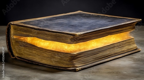 Obraz na płótnie Glowing ancient book on dark surface w salonie