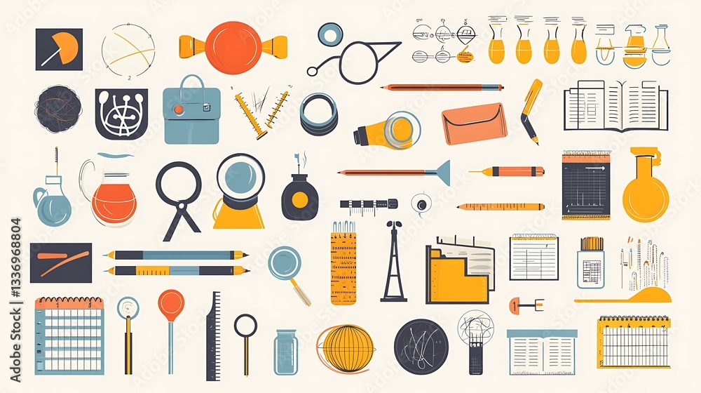 Collection of colorful, flat design illustrations of various objects Collection of colorful, flat design illustrations of various objects