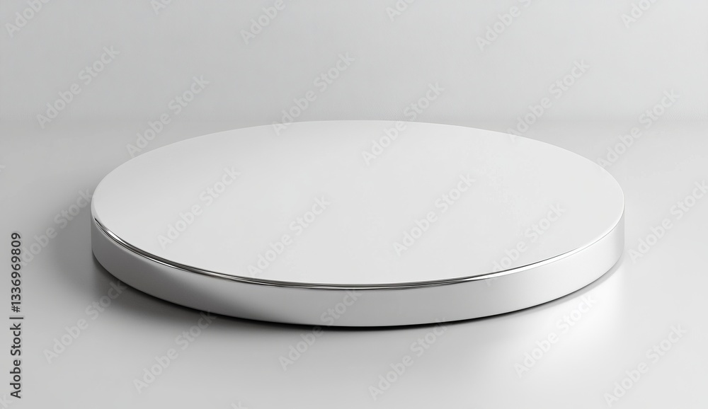 Sleek, round, metallic display podium Sleek, round, metallic display podium