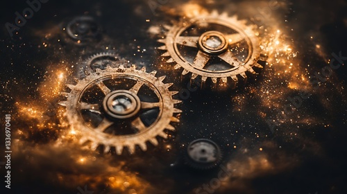 Obraz na płótnie Glowing gears, dark background, steampunk w salonie