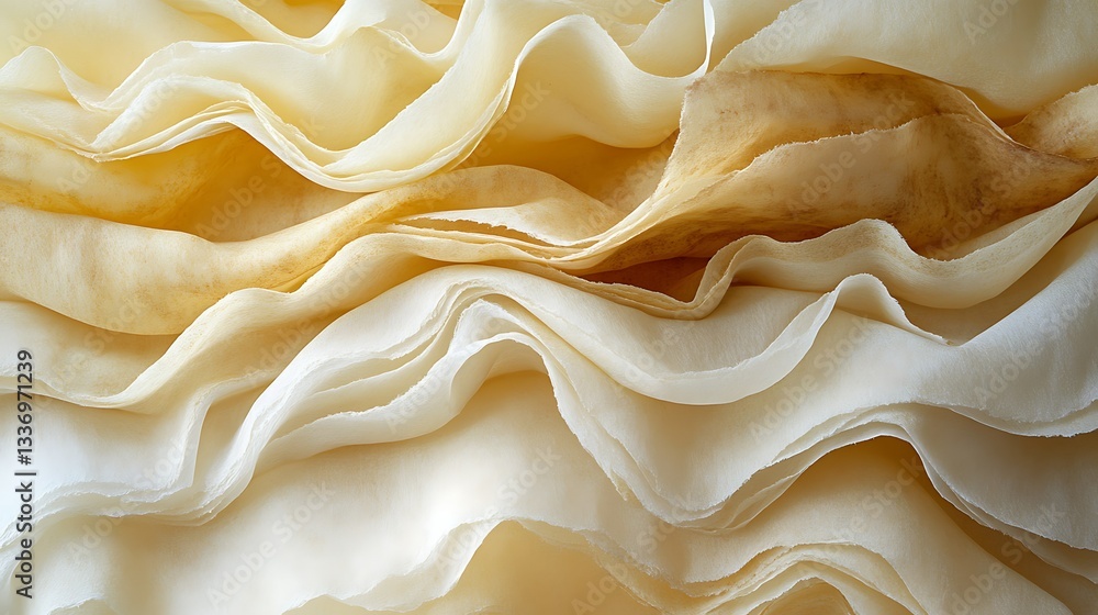 Creamy crepe layers, wavy texture, close-up