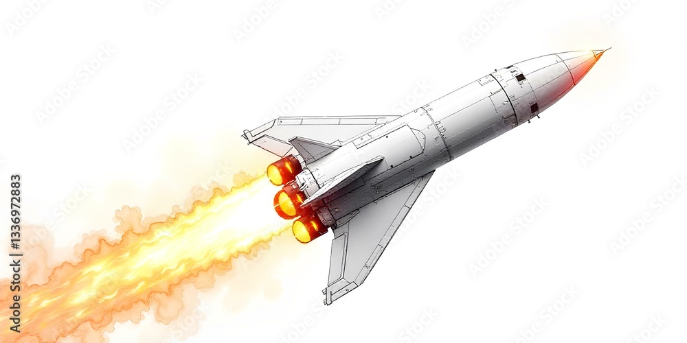 Space Rocket Launching with Fire and Smoke Illustration Space Rocket Launching with Fire and Smoke Illustration