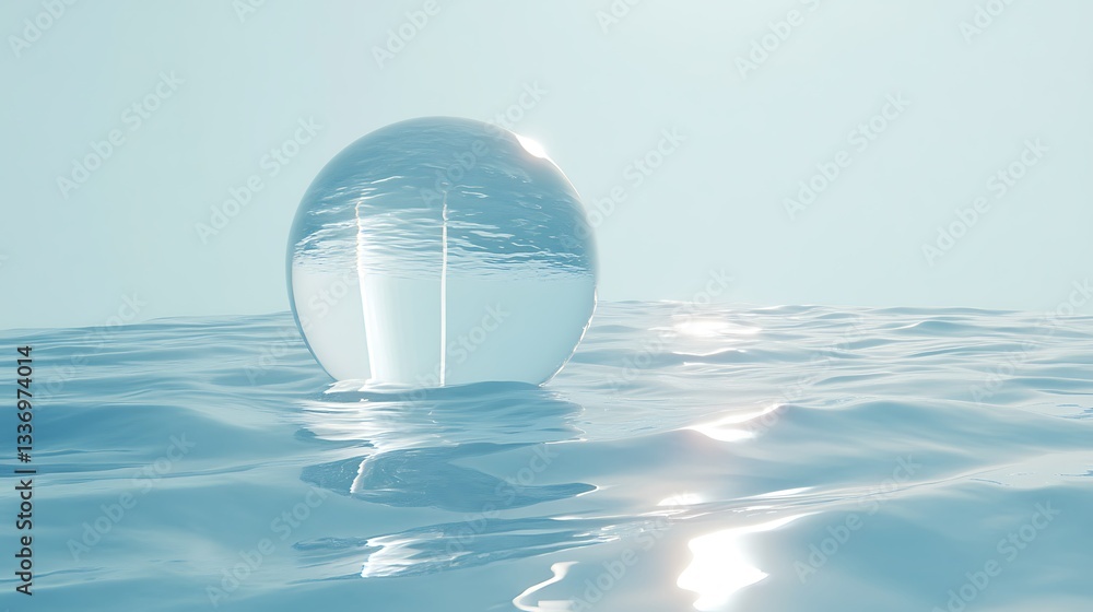 Crystal sphere floats on calm ocean