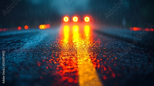 Obraz na płótnie Rain-slick road, night driving, blurred lights w salonie