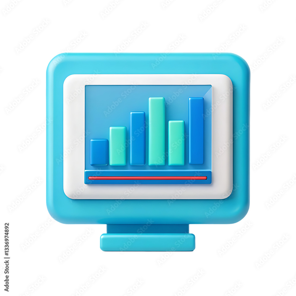 3D render of a computer screen displaying a bar graph. 3D render of a computer screen displaying a bar graph.
