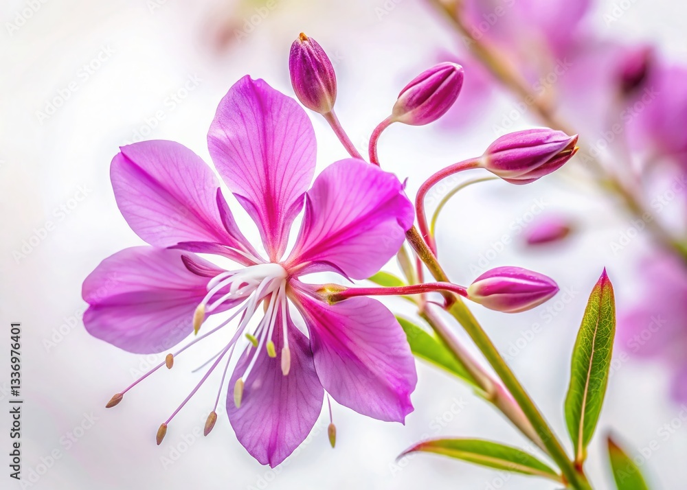 Blooming Fireweed (Epilobium angustifolium) Isolated on White - Medicinal Plant Photography