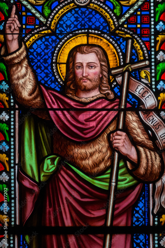 Naklejka premium Stained glass (19th century) of Saint John the Baptist.