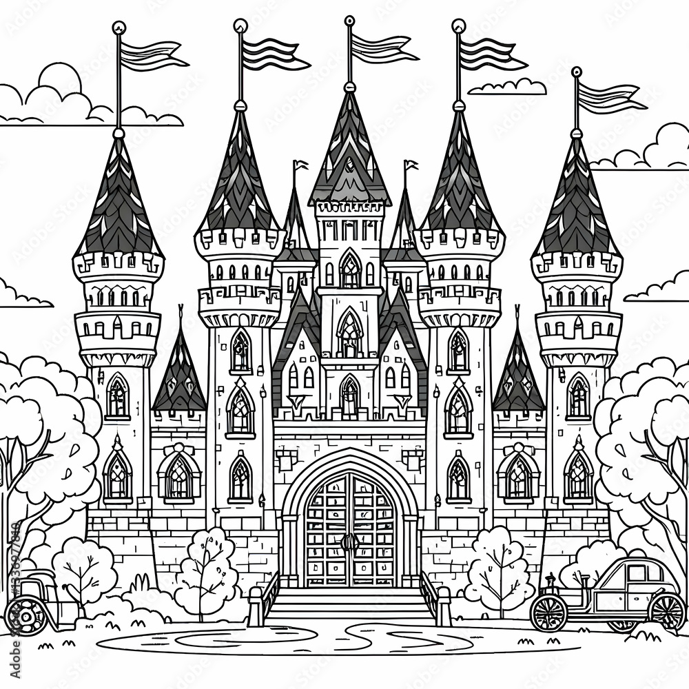 Obraz premium coloring page of a castle , coloring book page, clean line art, white background