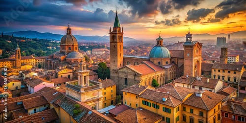 Wallpaper Mural Bologna Cathedral Aerial View: Long Exposure of Medieval City Towers & Red Roofs Torontodigital.ca