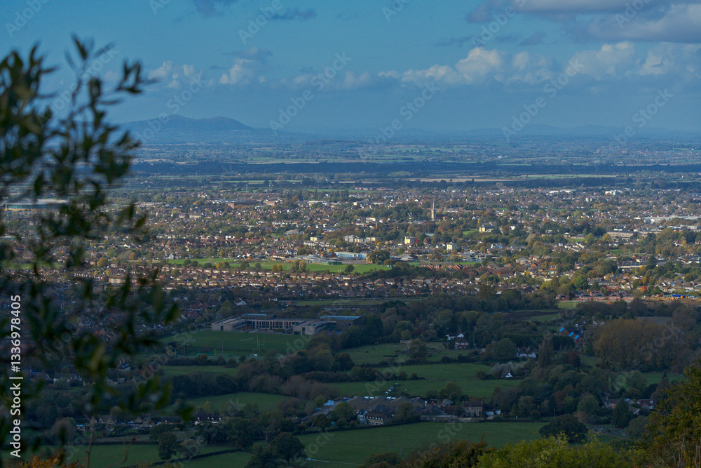 Fototapeta premium View from Leckhampton Hill Overlooking Cheltenham, United Kingdom