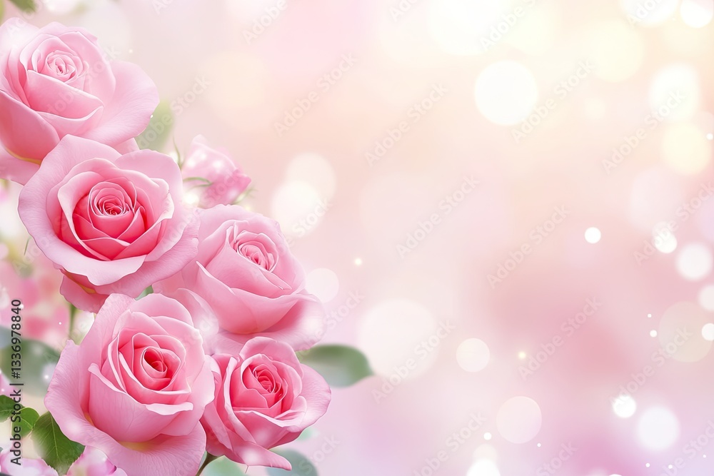 Delicate pink roses arranged against a soft, bokeh background Delicate pink roses arranged against a soft, bokeh background