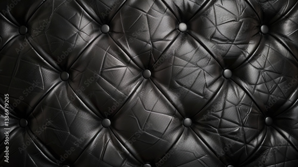 Fototapeta premium Close-up of sophisticated black leather upholstery with elegant button detail
