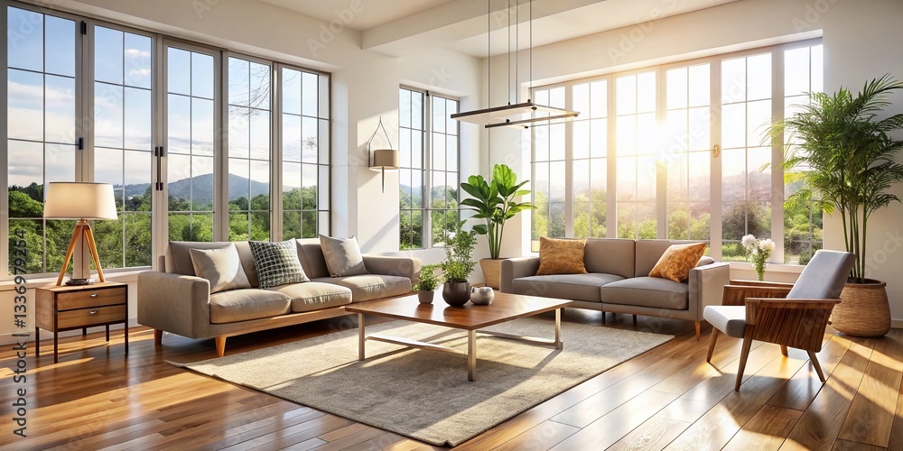 Bright Modern Living Room with Large Windows and Natural Light Bright Modern Living Room with Large Windows and Natural Light