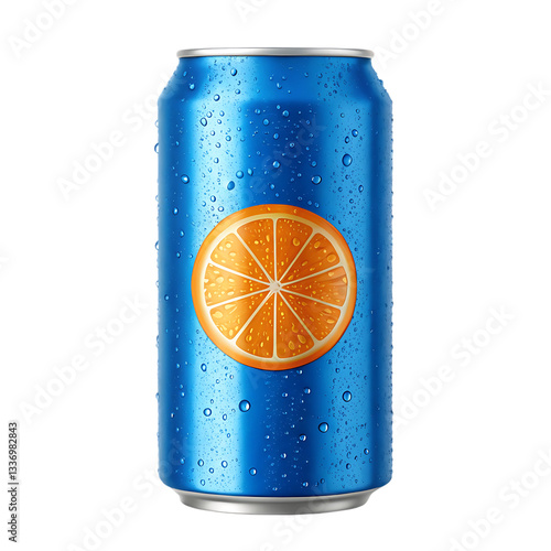 Cool, refreshing orange soda in an aluminum can with condensation.