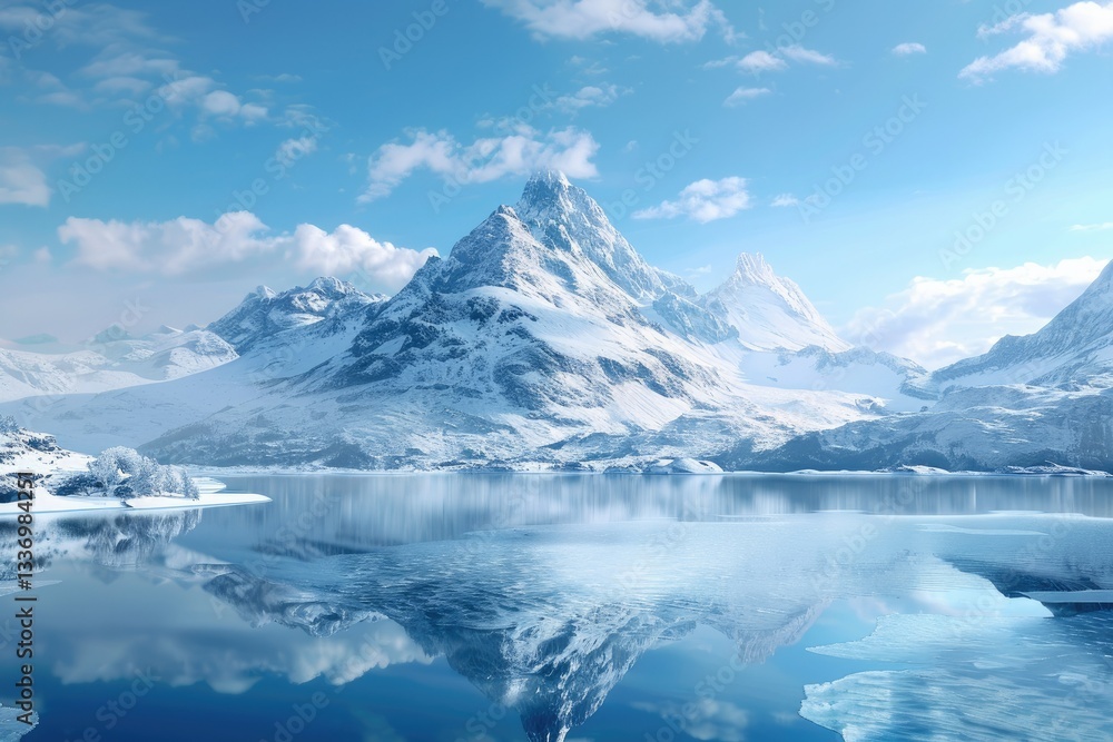 High Definition Picture of Snowy Mountain Overlooking a Tranquil Lake High Definition Picture of Snowy Mountain Overlooking a Tranquil Lake