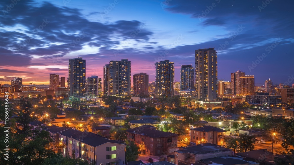 Obraz premium Denver Skyline at Dusk: A Captivating Cityscape