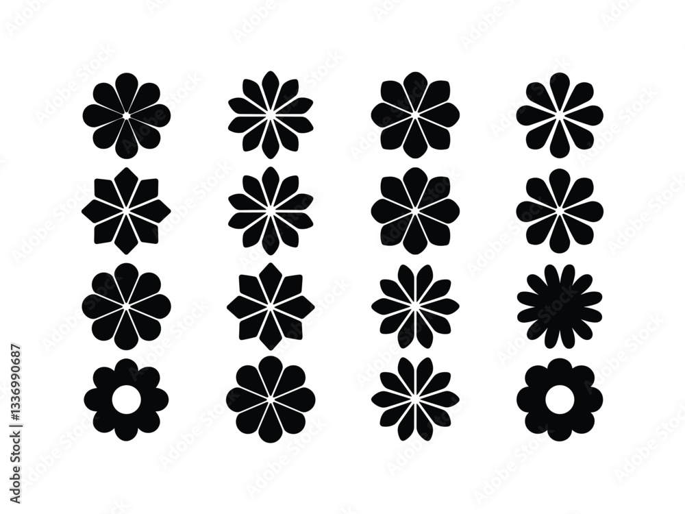 Funny Spring Flowers Silhouette Set | Playful Floral Vector Designs Funny Spring Flowers Silhouette Set | Playful Floral Vector Designs