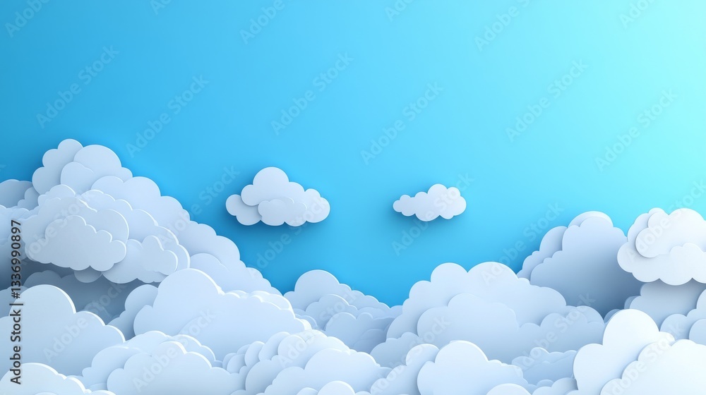 Paper Cloudscape: A Dreamy Blue Sky with Fluffy 3D Clouds Paper Cloudscape: A Dreamy Blue Sky with Fluffy 3D Clouds