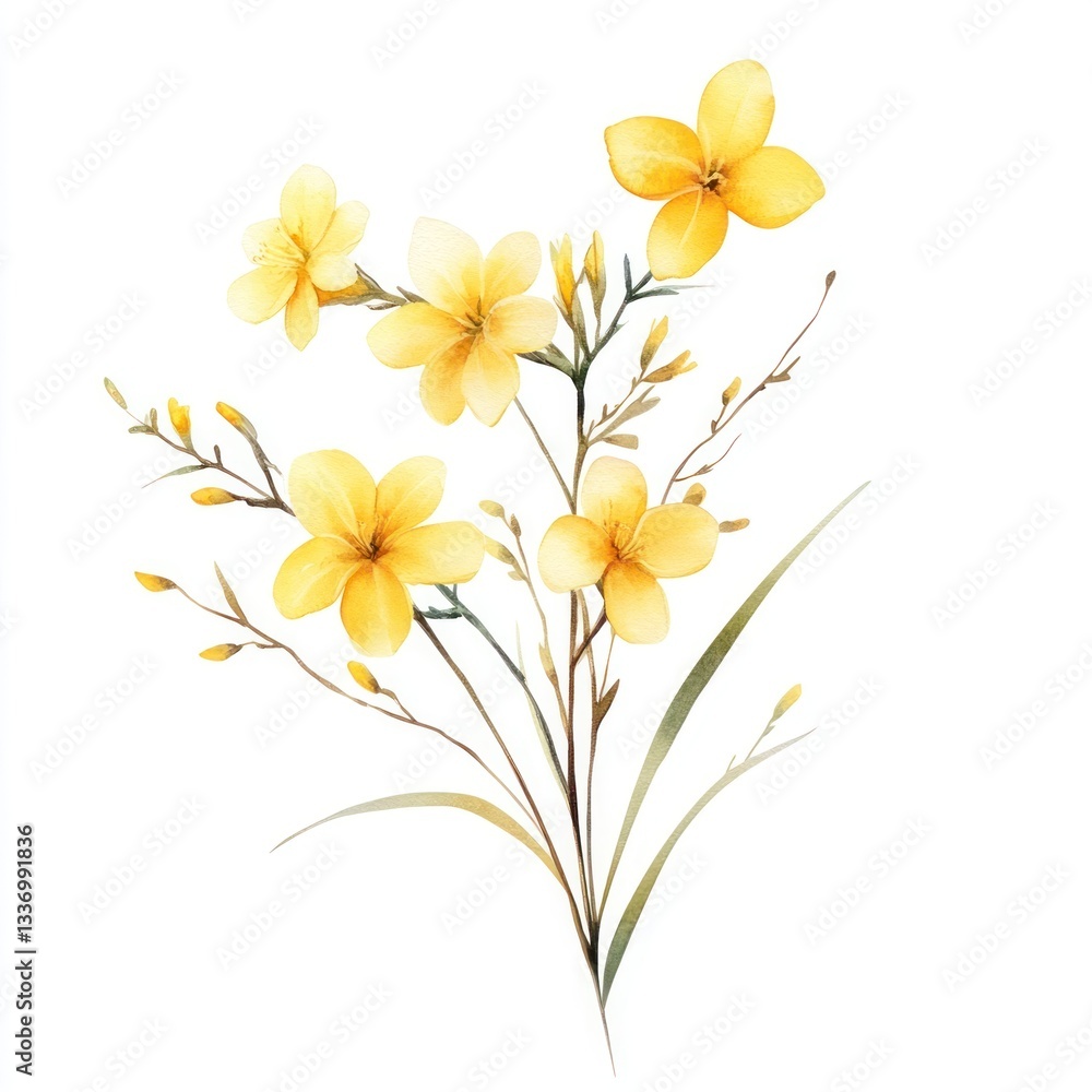 Fototapeta premium Aesthetic spring Forsythia flower flowers art illustration.