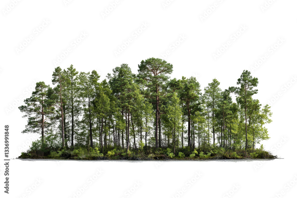 Fototapeta premium a group of trees in the middle of a lake cutout image and isolated on transparent background 