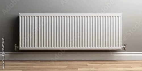 Wallpaper Mural 3D Illustration of Radiator Against Grey Wall and Wood Floor Background Torontodigital.ca