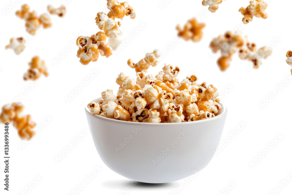 popcorn falling from a bowl cutout image and isolated on transparent background popcorn falling from a bowl cutout image and isolated on transparent background