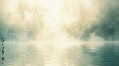 Serene Waters Under a Misty Dreamy Sky