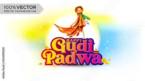 Card design for Happy Gudi Padwa, a traditional Indian spring festival.