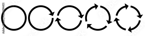 Set of Circular Arrows Icons. Rotational Cycle with Arrows. Rotating Arrow Symbols, Representing Cycle, Reload, Process Flow, Synchronization, and Continuous Motion.