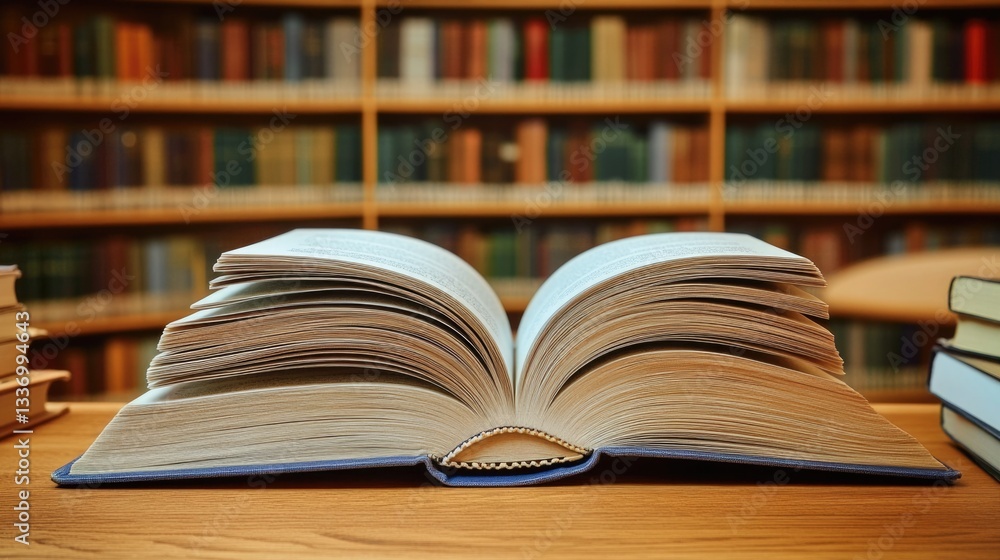 An open book sitting on a wooden table, great for educational or office settings An open book sitting on a wooden table, great for educational or office settings