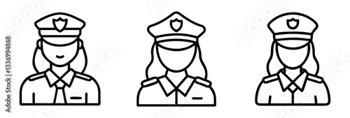 female police officer icon, female police officer line art - simple line art of female police officer, perfect for female police officer logos and icons