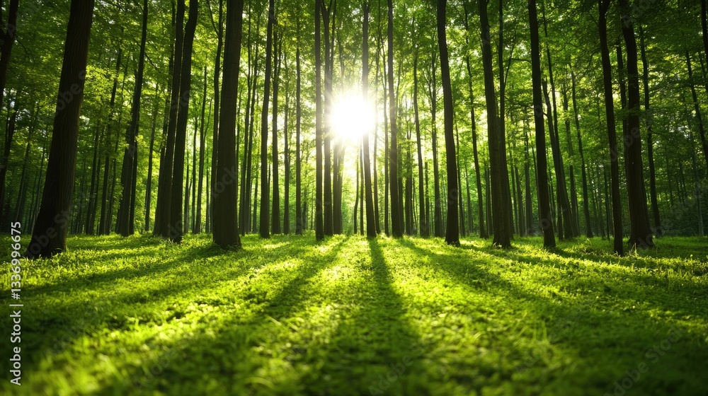 Fototapeta premium A forest where the trees pulse in rhythm with the sound of the wind