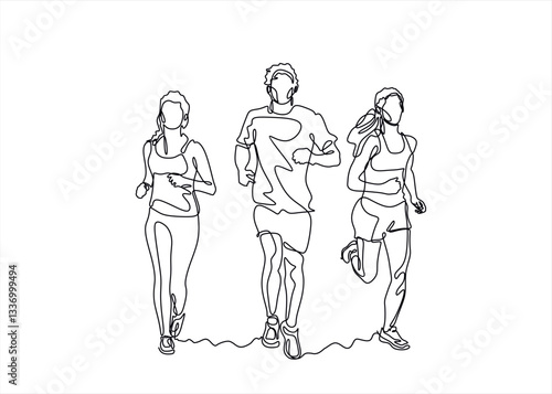 three runners - continuous line drawing