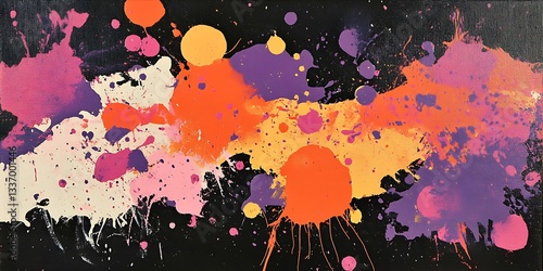 Obraz na płótnie Colorful paint splatters on black canvas w salonie