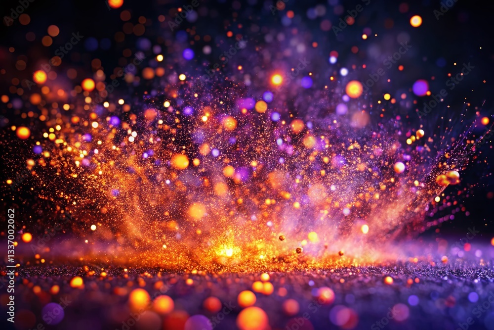 Fototapeta premium Dazzling Purple & Orange Particle Explosion at Night - High-Resolution Stock Photo