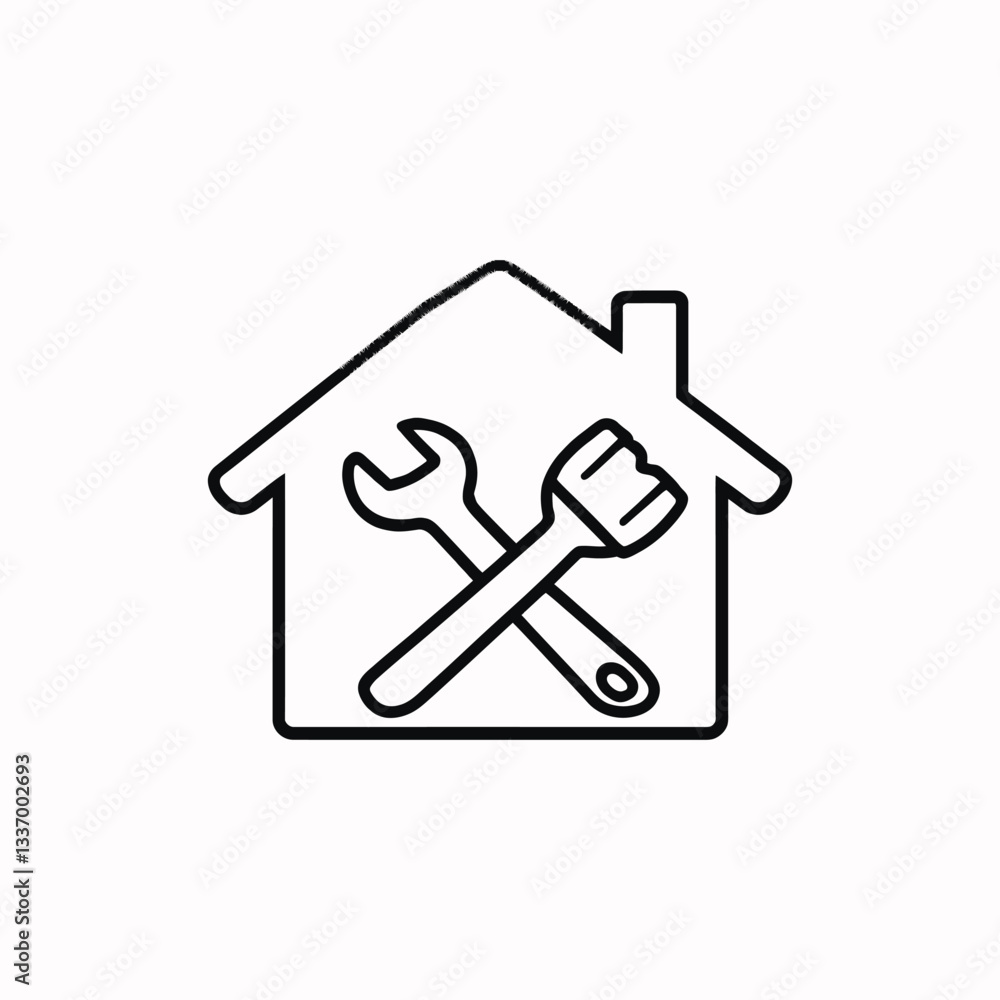 Home renovation icon Different style icons set Home Repair Icon Vector: Black-and-White House Outline with Crossed Wrench and Paintbrush Home renovation icon Different style icons set Home Repair Icon Vector: Black-and-White House Outline with Crossed Wrench and Paintbrush