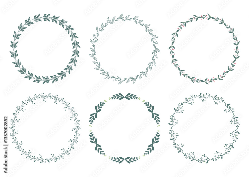 Elegant Botanical Wreath Collection Hand-Drawn Minimalist Floral Frames Elegant Botanical Wreath Collection Hand-Drawn Minimalist Floral Frames