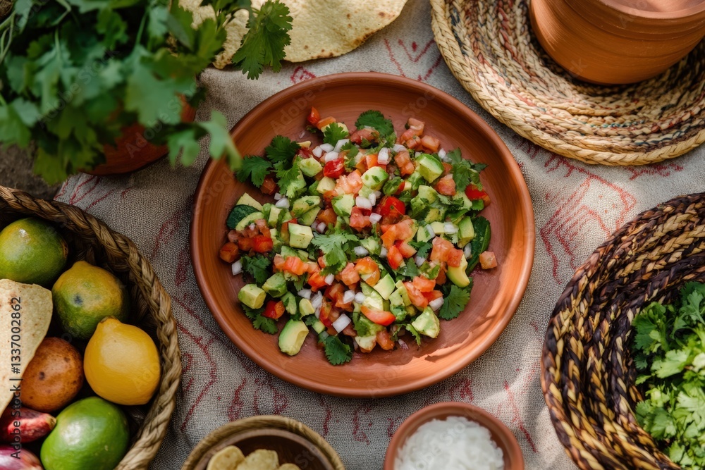 Festive picnic in open park with colorful avocado salad and fresh ingredients Festive picnic in open park with colorful avocado salad and fresh ingredients