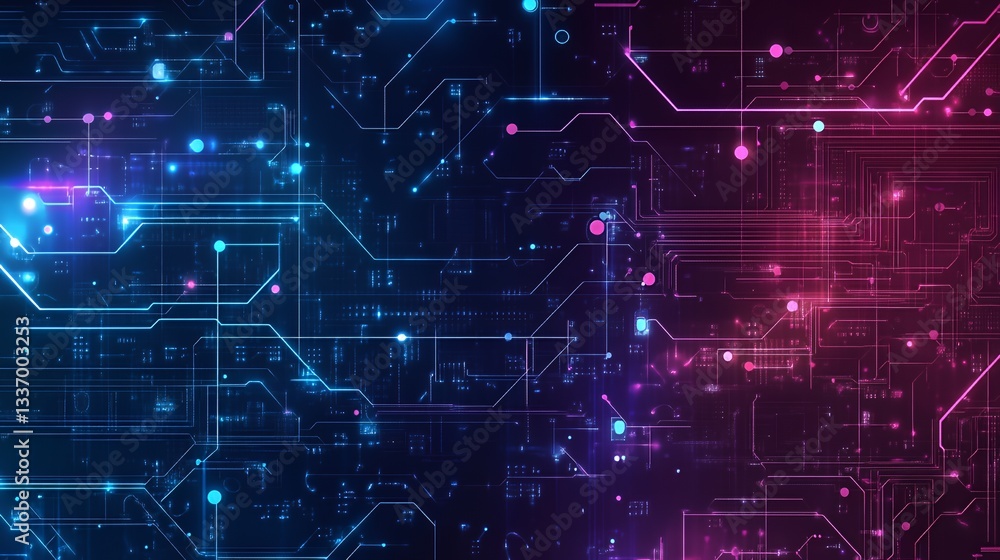Naklejka premium Abstract Digital Circuitry Glowing Neon Lines