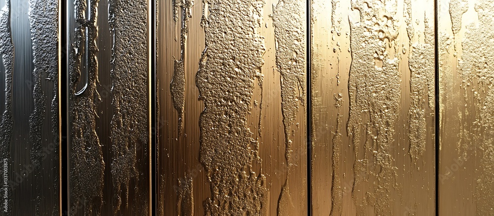 Golden textured wall, vertical lines, metallic surface