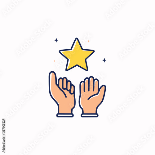Rewarding Employees icon single vector illustration Achievement Icon Vector: Cartoon Hands Uplifting Yellow Star with Sparkles