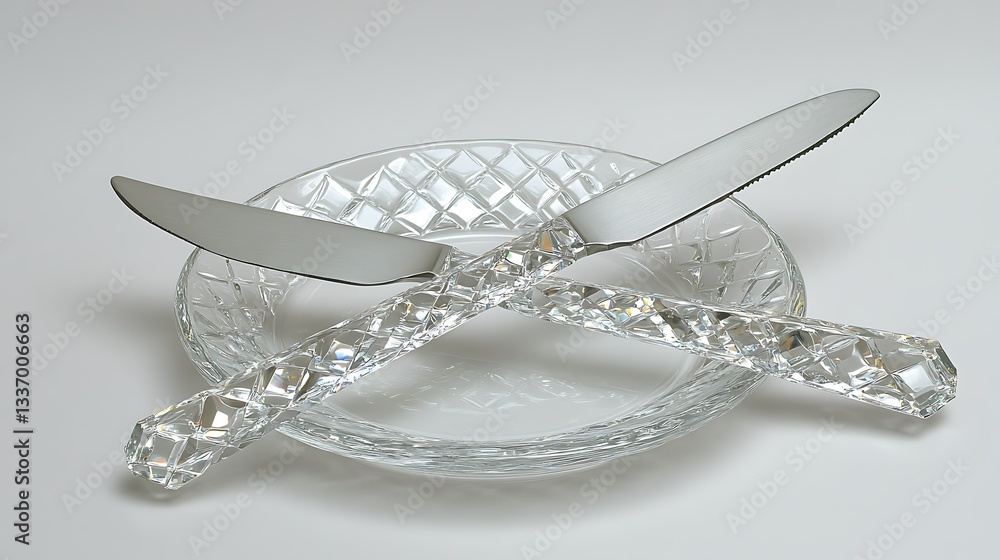 Crystal-handled knives on glass plate