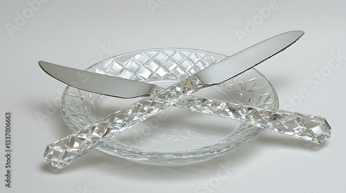 Obraz na płótnie Crystal-handled knives on glass plate w salonie