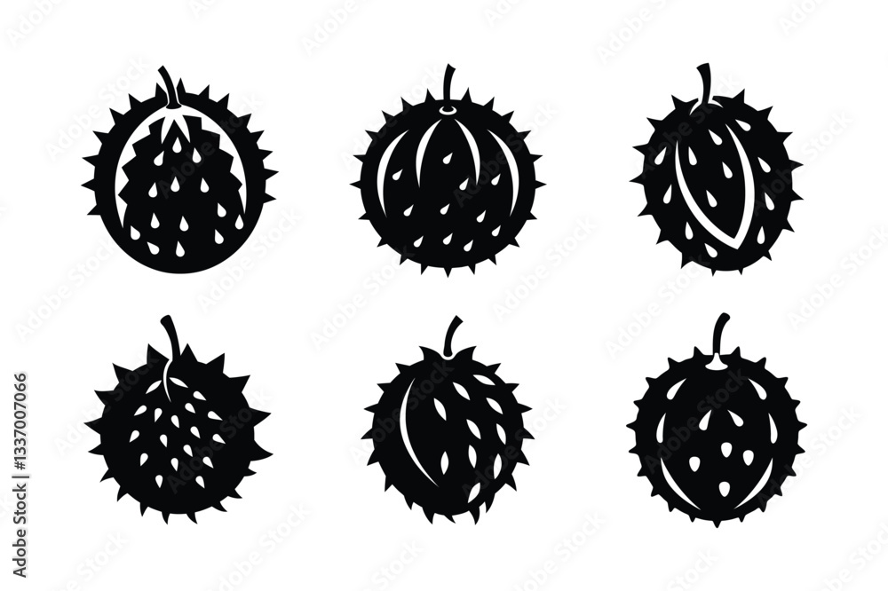 Fototapeta premium Horned Melon – Cucumis metuliferus silhouette vector illustration