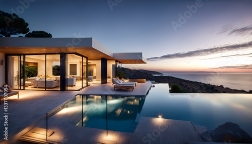 2층 고급 주택앞에 인피니티 풀이 위치한 모습