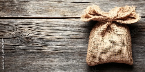 Obraz na płótnie Burlap sack on rustic wood w salonie