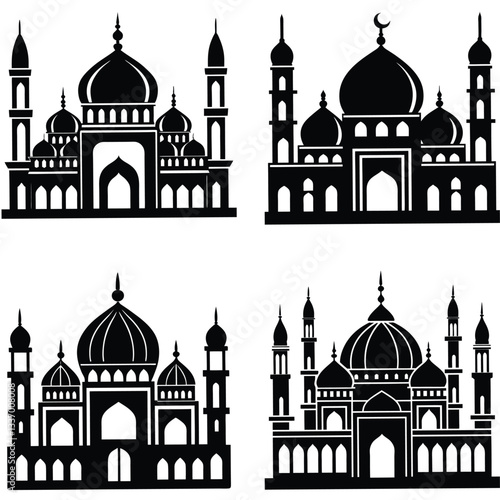 set of icons of mosque,Ramadan icon, mosque silhouette , taj mahal silhouette