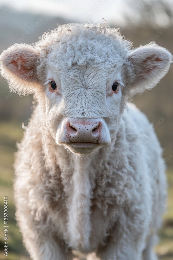 A close-up view of a young calf in a green meadow A close-up view of a young calf in a green meadow