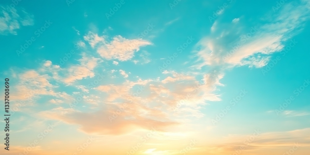 Sunset sky, pastel clouds, orange and blue
