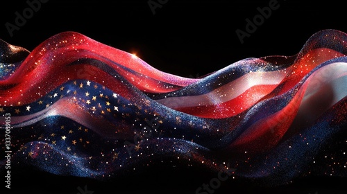 A waving American flag with stars on a sunny day